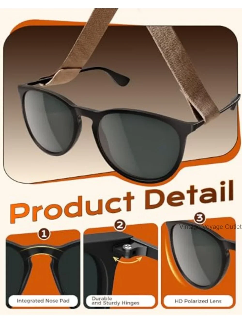 Polarized Round Sunglasses Women UV400 Retro Shades for Driving Beach Travel
